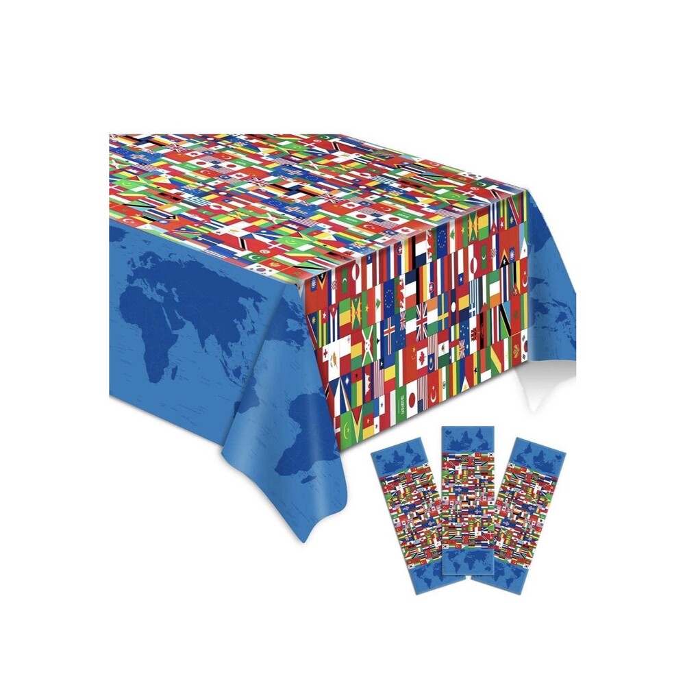 3 Pieces International Flag Tablecover World Flag Party Tablecloth Decorations